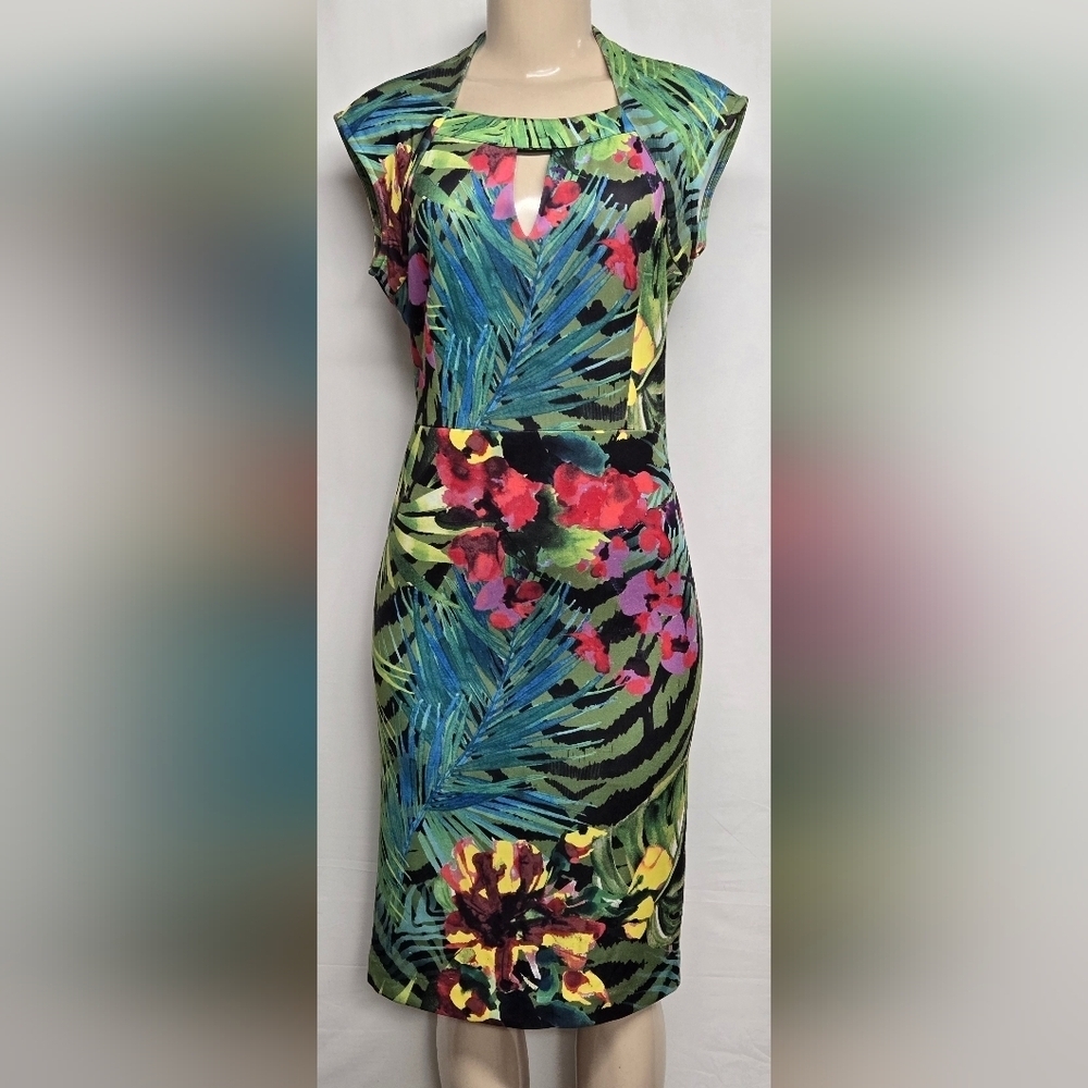 Eci 4 Sheath Dress Bold Boho Colorful Sleeveless Keyhole Stretch